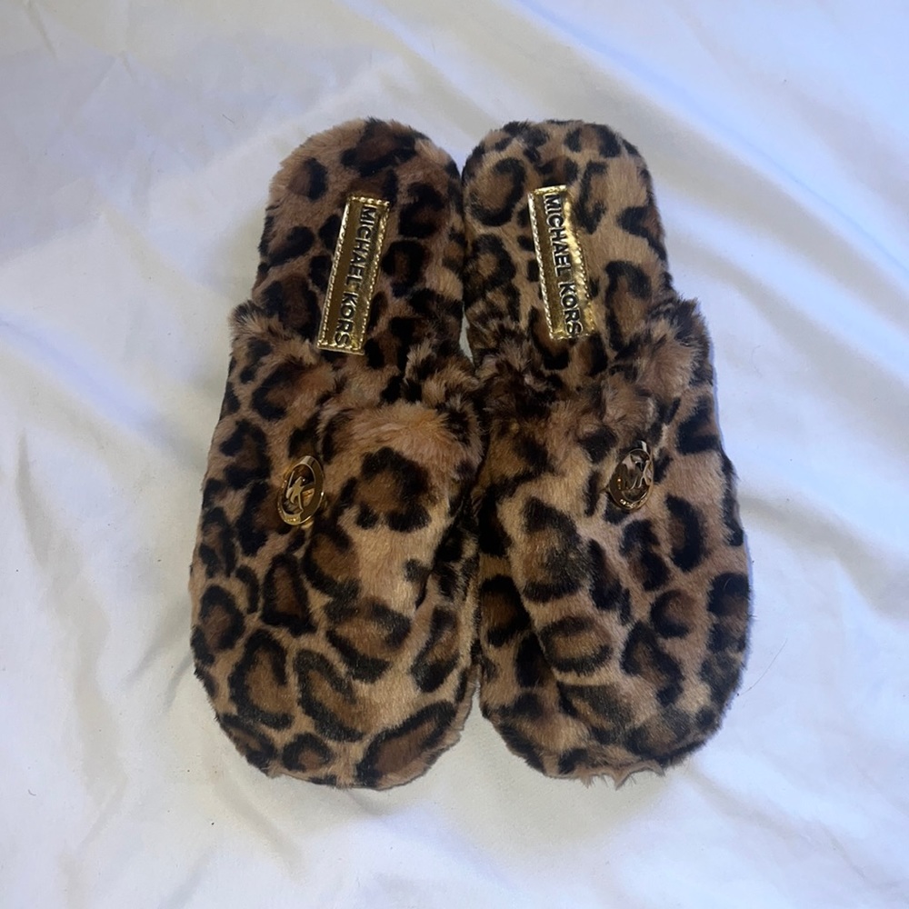 MK leopard slippers